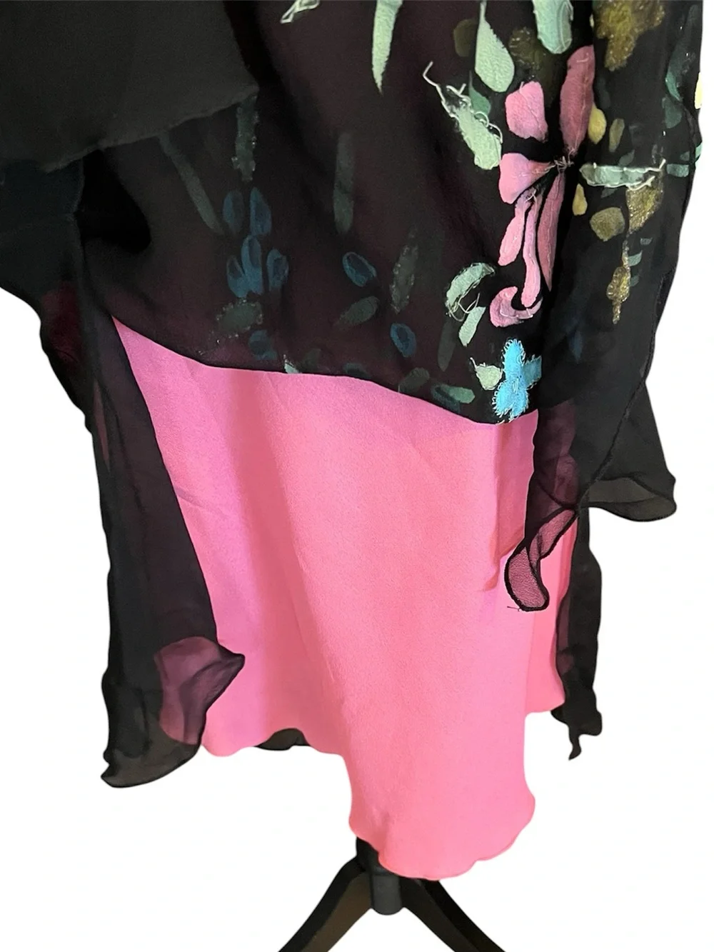 Vintage Betsey Johnson New York Silk Sheer Mesh Painted Beaded Floral Slip Dress - Picture 6 of 14